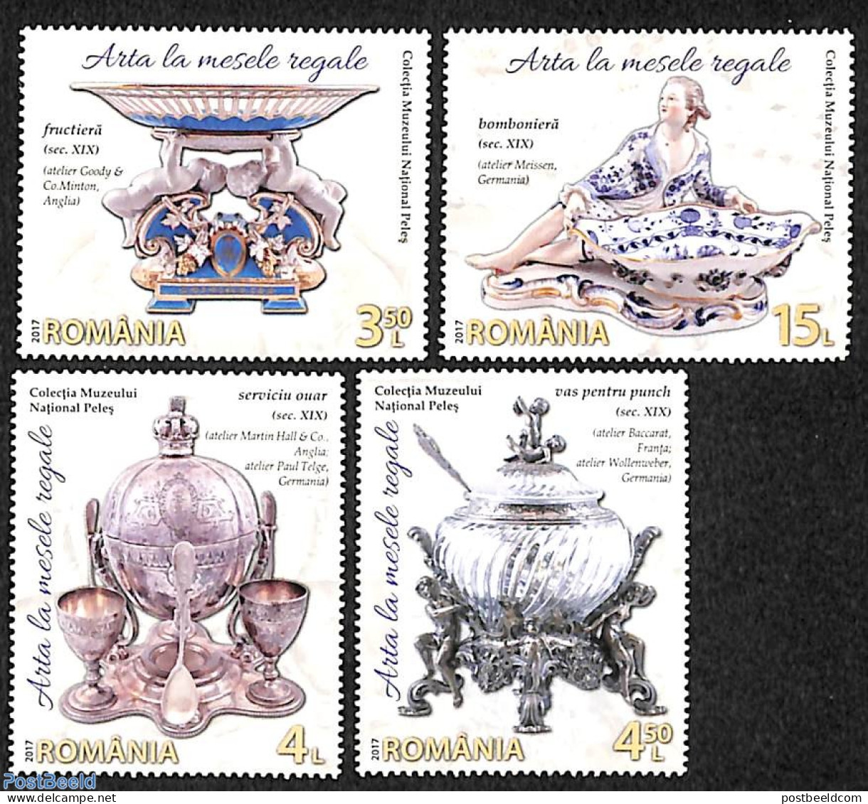 Romania 2017 Art At The Royal Dinner 4v, Mint NH, Art - Art & Antique Objects - Ceramics - Nuevos