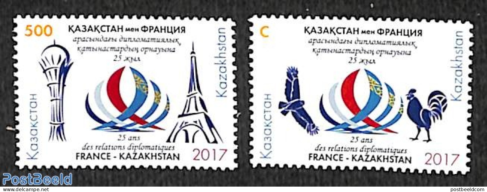 Kazakhstan 2017 Diplomatic Relations With France 2v, Mint NH, Nature - Birds - Birds Of Prey - Poultry - Kazakhstan