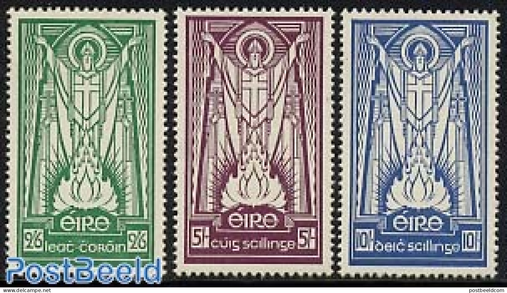 Ireland 1942 Definitives 3v, Normal Paper, Mint NH, Religion - Transport - Religion - Fire Fighters & Prevention - Neufs