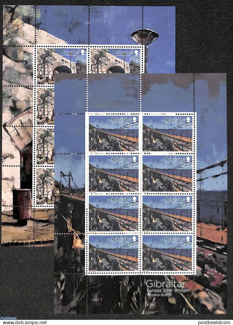 Gibraltar 2018 Europ, Bridges 2 M/s, Mint NH, History - Europa (cept) - Art - Bridges And Tunnels - Ponts