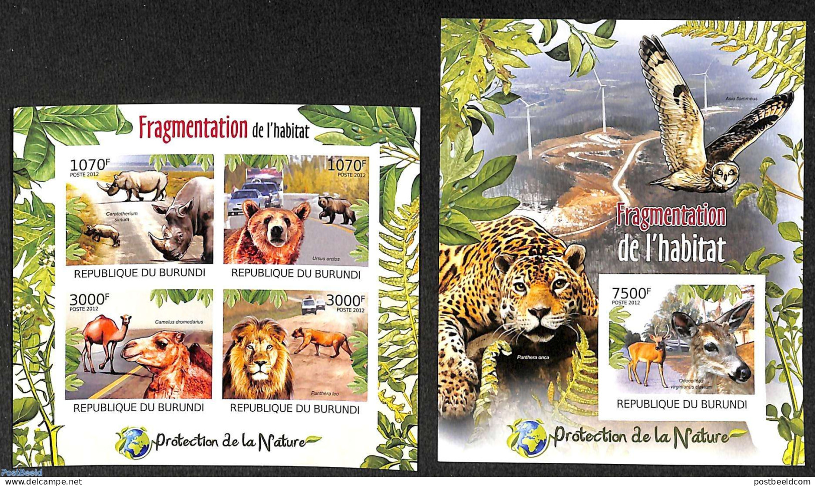 Burundi 2012 Habitation Fragmentation  2 S/s, Imperforated, Mint NH, Animals (others & Mixed) - Bears - Camels - Cat F.. - Autres & Non Classés