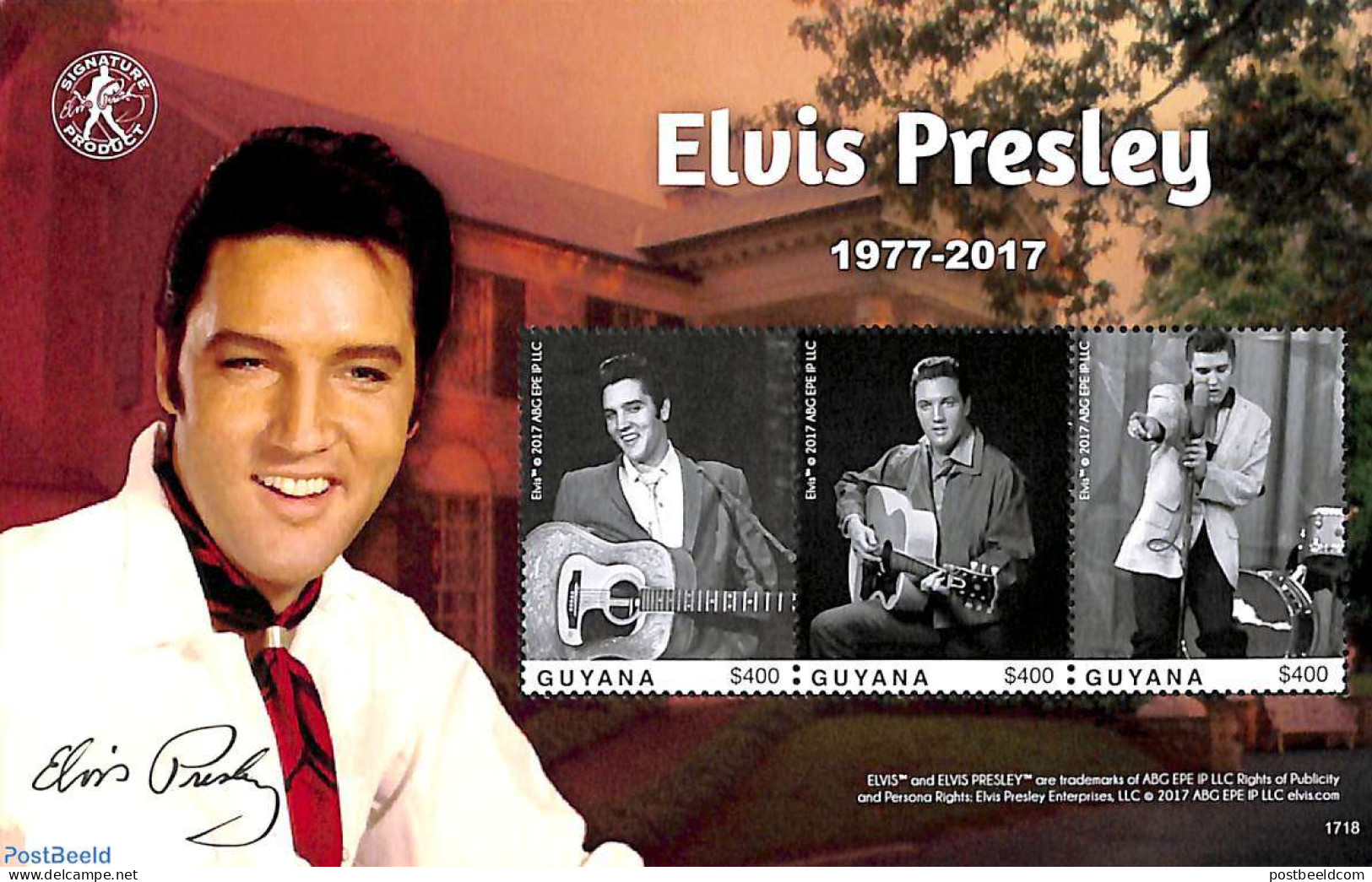 Guyana 2017 Elvis Presley 3v M/s, Mint NH, Performance Art - Elvis Presley - Music - Popular Music - Elvis Presley