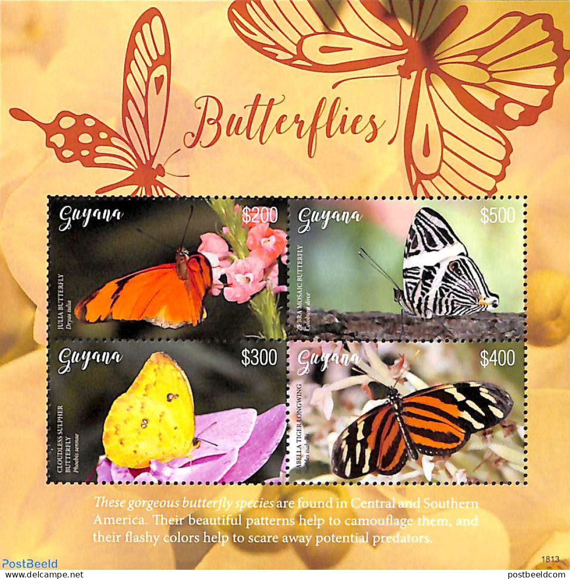 Guyana 2018 Butterflies 4v M/s, Mint NH, Nature - Butterflies - Guyana (1966-...)