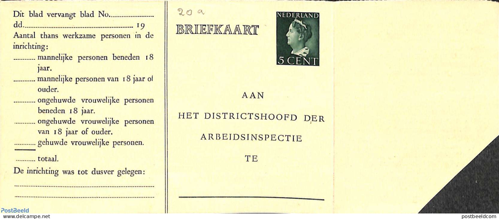 Netherlands 1946 Arbeidslijst 5c, Unused Postal Stationary - Lettres & Documents