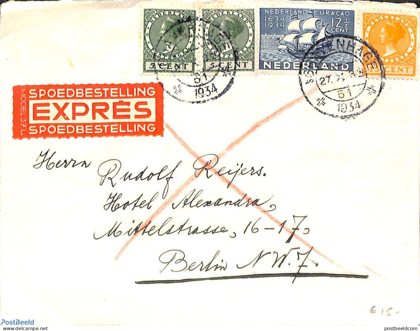 Netherlands 1934 Expres Mail Letter To Berlin, Postal History - Lettres & Documents