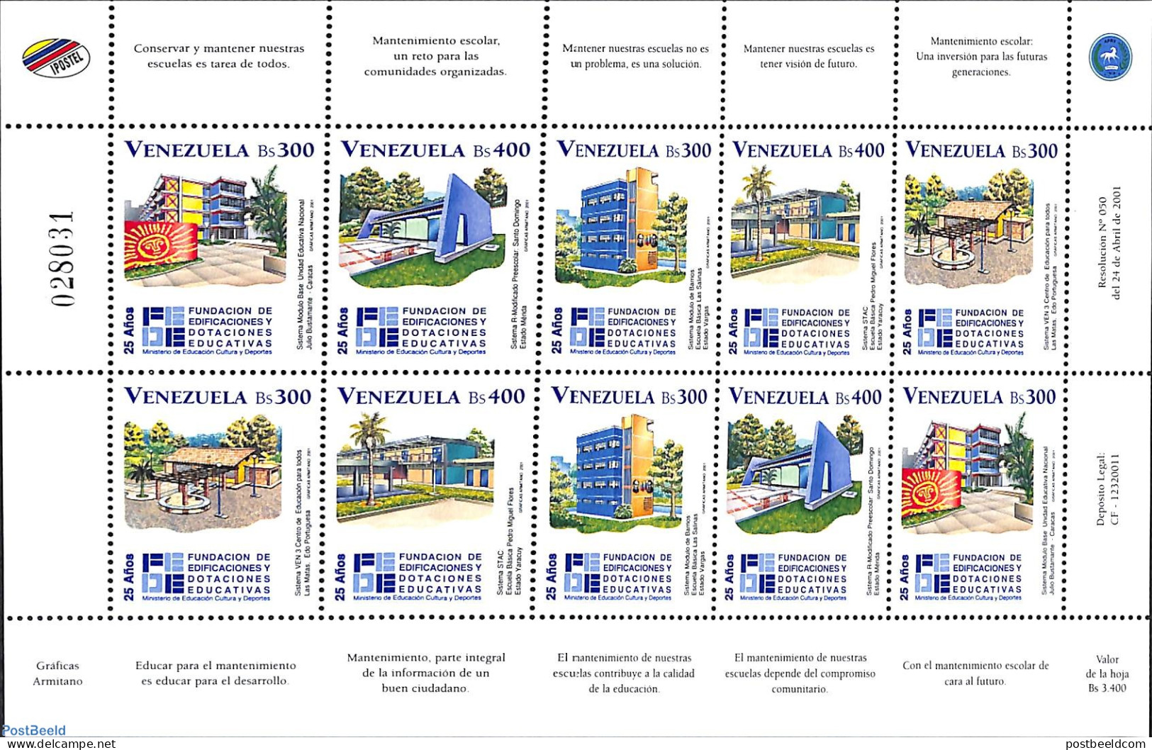 Venezuela 2001 School Buildings M/s, Mint NH - Venezuela