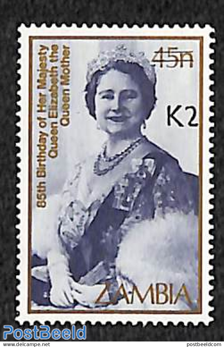 Zambia 1991 Queen Mother 2k On 45n 1v, Mint NH, History - Kings & Queens (Royalty) - Royalties, Royals