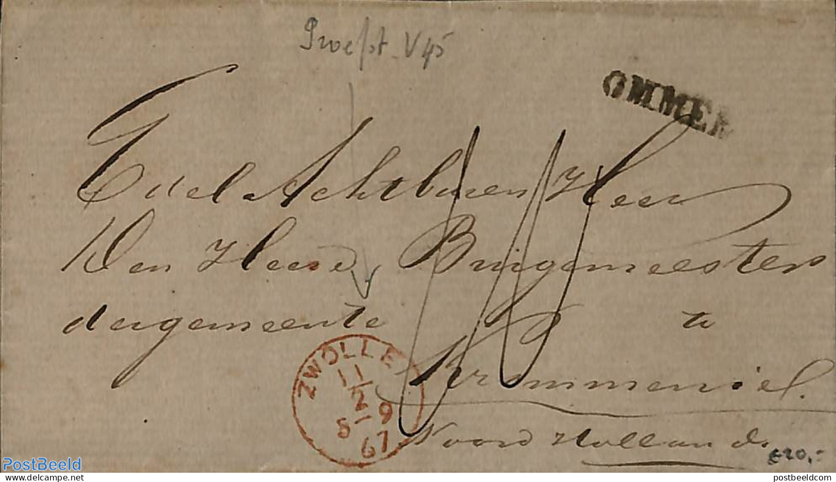 Netherlands 1867 Letter From OMMEN Via ZWOLLE And WORMERVEER To Krommenie, Postal History - Covers & Documents