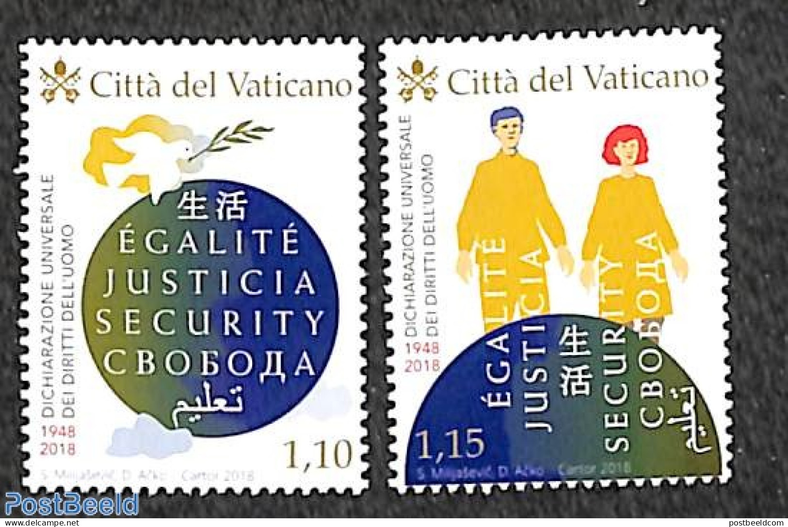 Vatican 2018 Human Rights 2v, Mint NH, History - Human Rights - Neufs