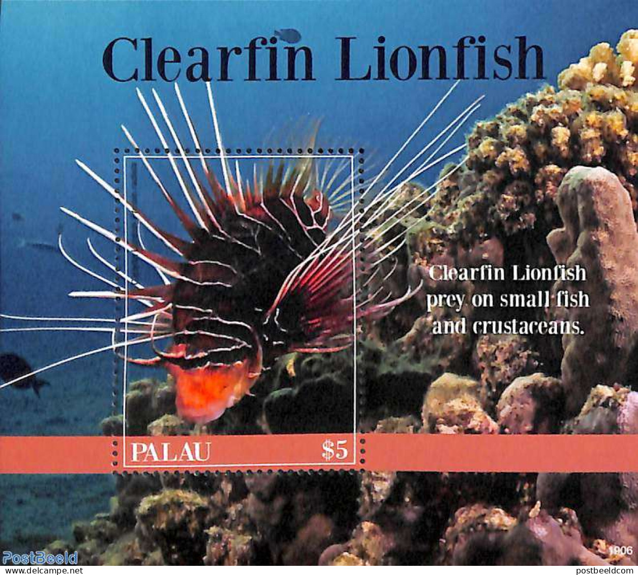 Palau 2019 Clearfin Lionfish S/s, Mint NH, Nature - Fish - Fishes