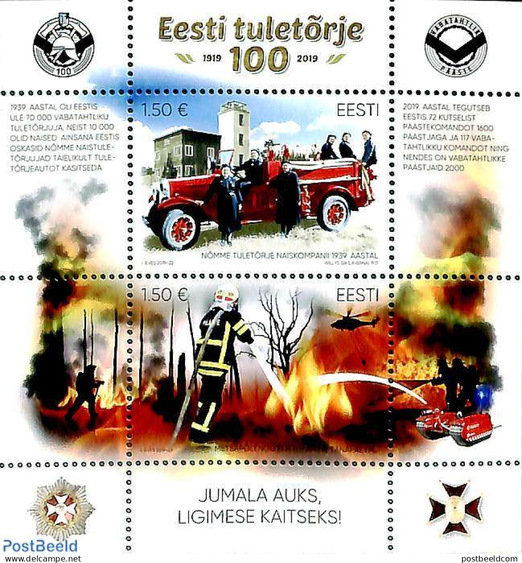 Estonia 2019 Fire Fighters S/s, Mint NH, Transport - Fire Fighters & Prevention - Helicopters - Firemen