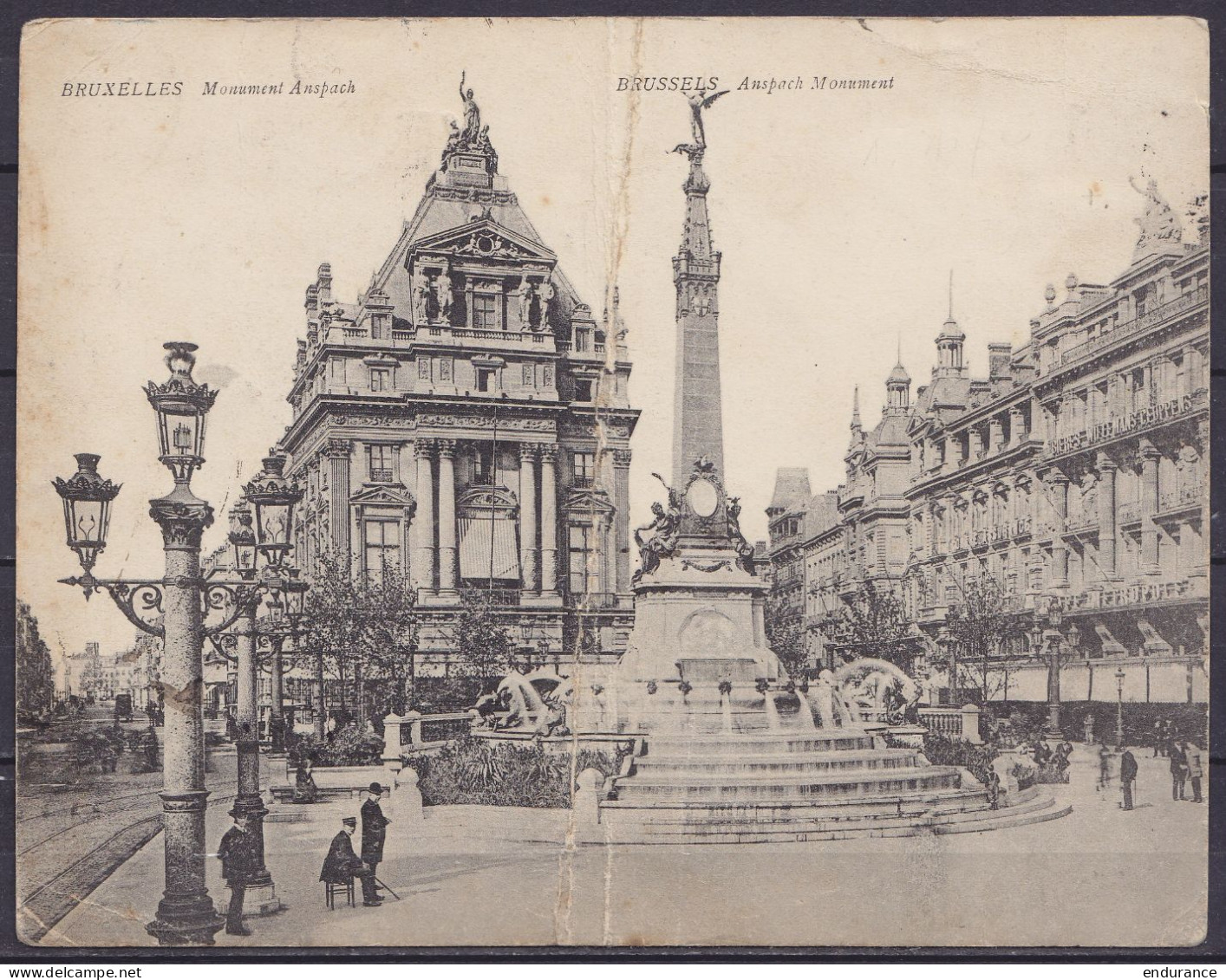 Carte Postale Bruxelles Monument Anspach Grand Format Affr. Paire N°83 Càd "BRUXELLES /15 AOUT 1909/ DEPART" Pour Et Tax - 1893-1907 Armarios