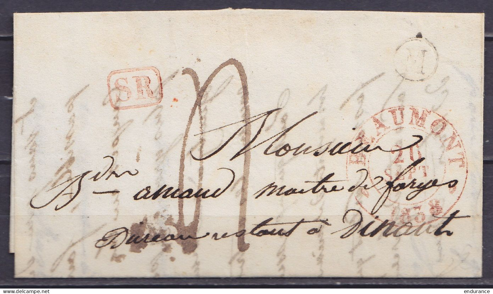L. Datée 26 Septembre 1838 De BARBENCON Càd BEAUMONT /26 SEPT 1838 Pour Poste Restante à DINANT - [SR] Boîte "M" - Port  - 1830-1849 (Belgio Indipendente)
