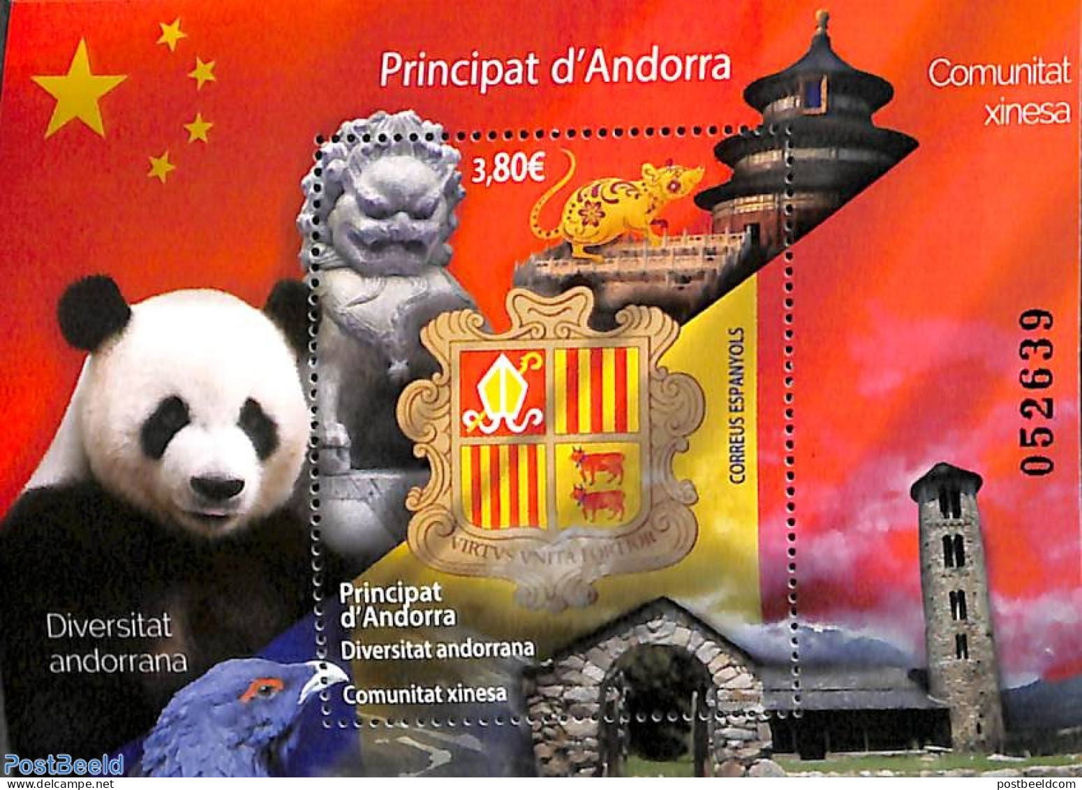 Andorra, Spanish Post 2020 Chinese Community S/s, Mint NH, History - Coat Of Arms - Neufs