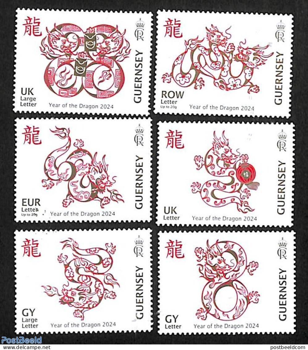Guernsey 2024 Year Of The Dragon 6v, Mint NH, Various - New Year - New Year