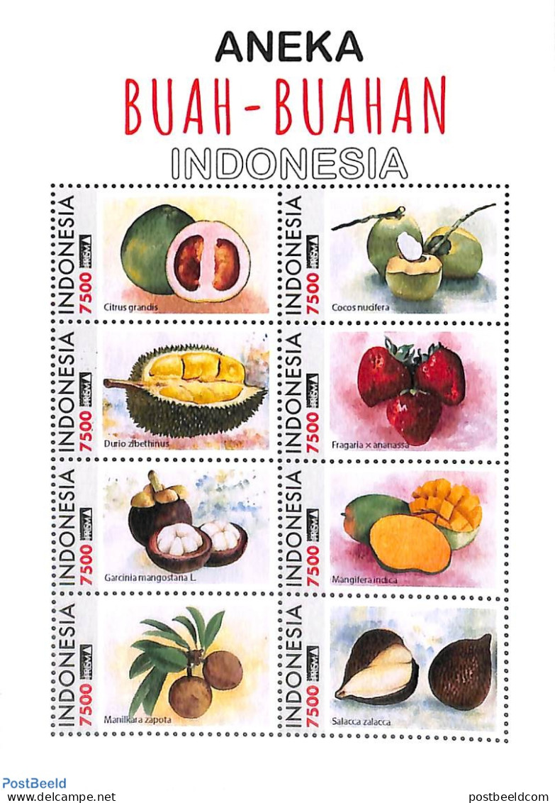 Indonesia 2023 Buah-Buahan 8v M/s, Mint NH, Nature - Fruit - Fruits