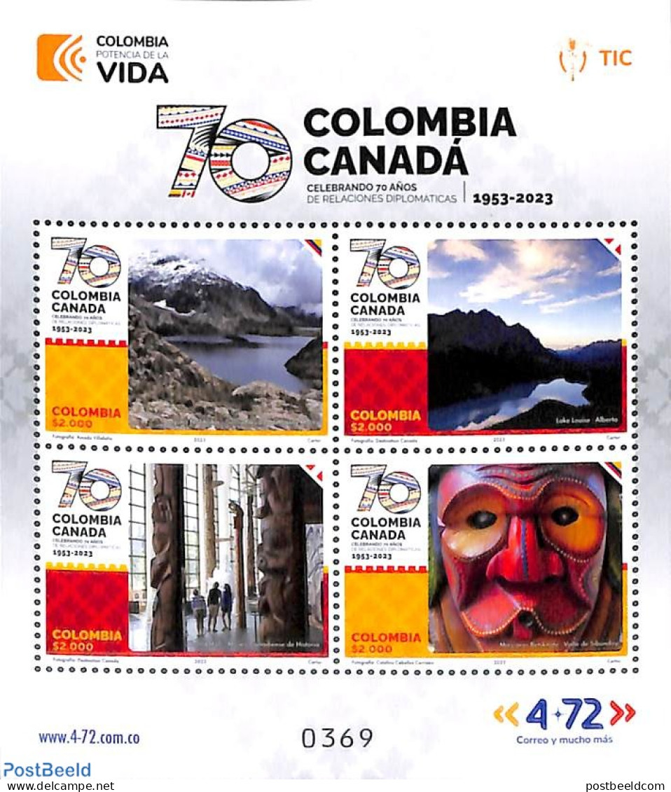 Colombia 2023 Diplomatic Relations With Canada 4v M/s, Mint NH - Colombie