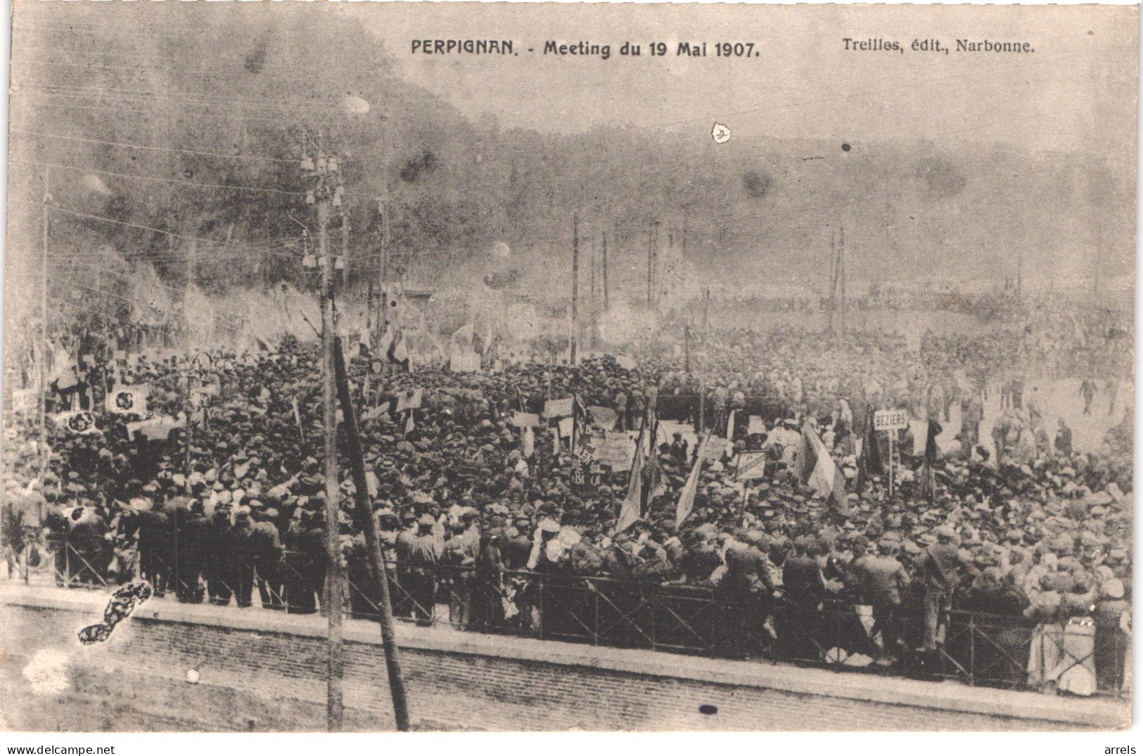 FR66 PERPIGNAN - MANIFESTATION MEETING VITICOLE - Treilles Narbonne 19 Mai 1907 - Pancantre Beziers - Animée - Belle - Evènements