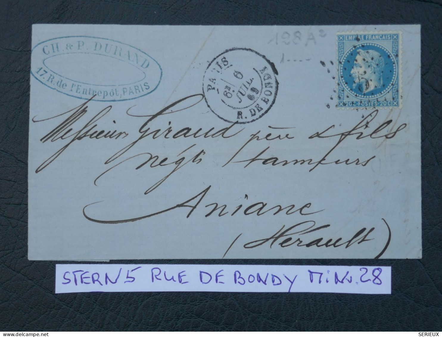 FRANCE BELLE LETTRE RR 1863 ETOILE DE PARIS N°5 BONDY    A   ANIANE +N°29 + AFF. INTERESSANT+DP9 - 1849-1876: Classic Period