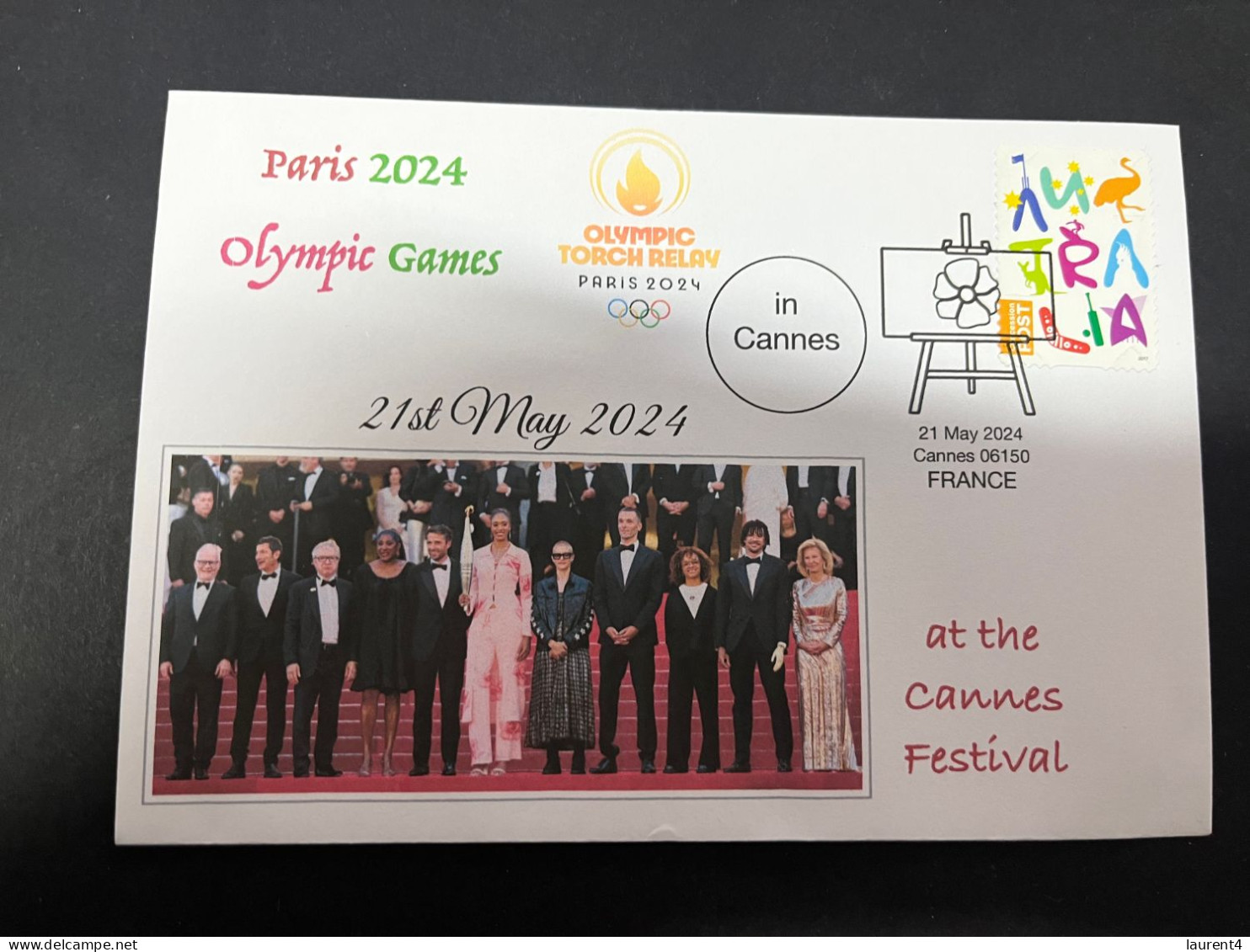 22-5-2024 (5 Z 47) Paris Olympic Games 2024 - Olympic Torch Visit To Cannes Film Festival - With OZ Stamp - Estate 2024 : Parigi