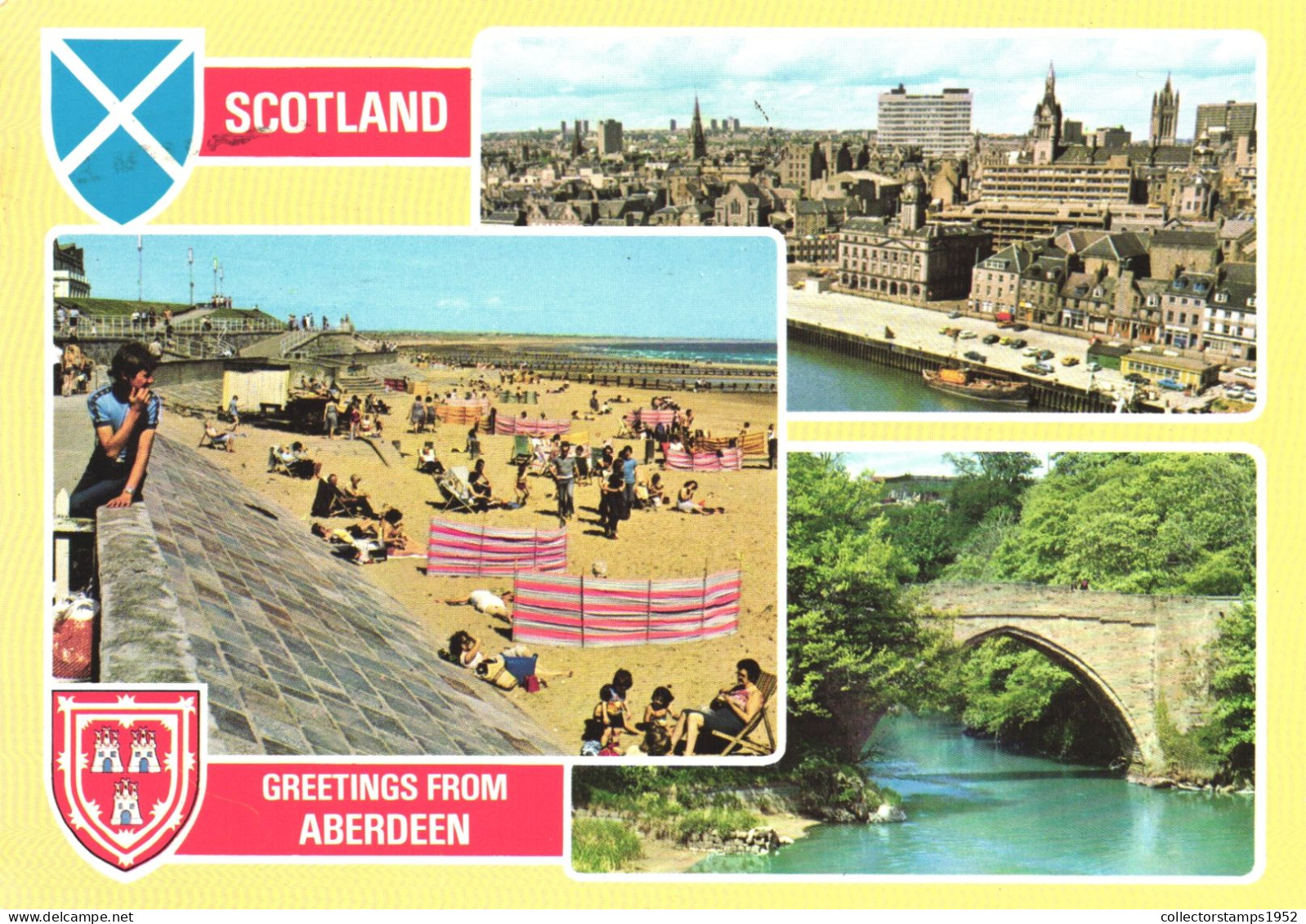 ABERDEEN, SCOTLAND, MULTIPLE VIEWS, ARCHITECTURE, BRIDGE, BOAT, CARS, TOWER, BEACH, EMBLEM, UNITED KINGDOM, POSTCARD - Aberdeenshire