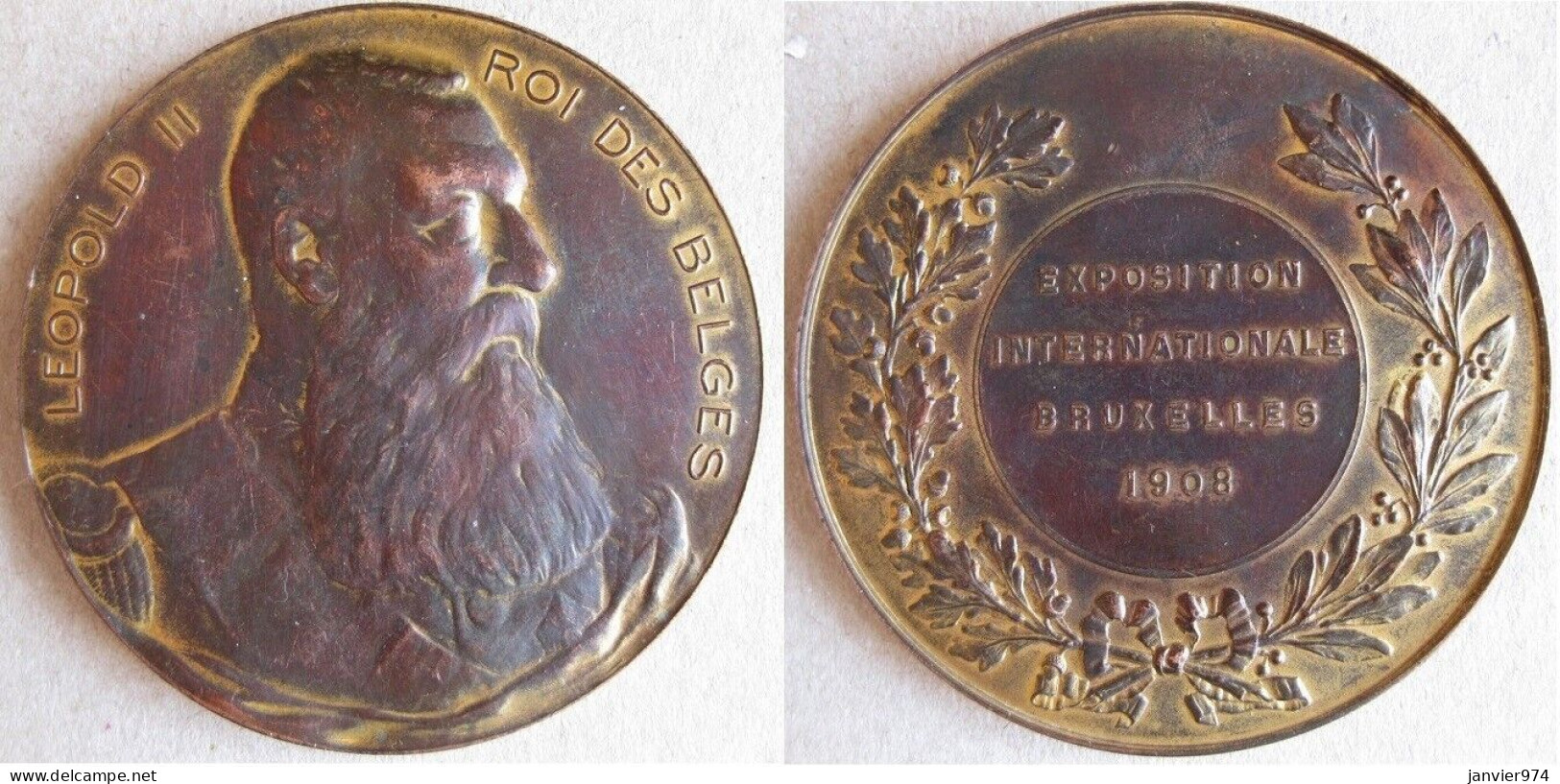 Médaille En Cuivre Exposition Internationale Bruxelles 1908. Léopold II Roi Des Belges - Other & Unclassified