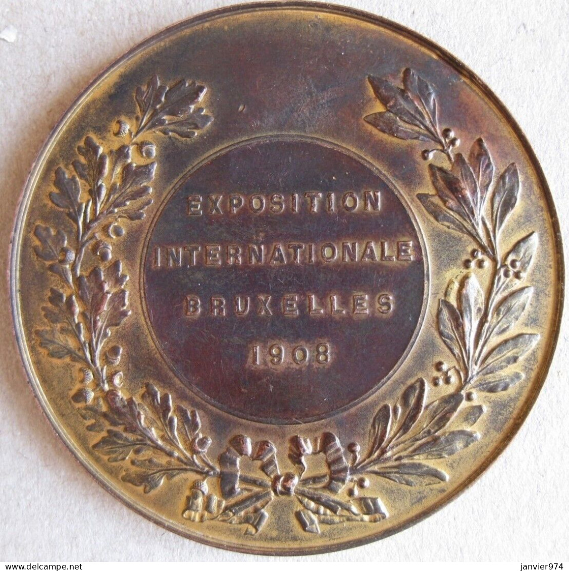 Médaille En Cuivre Exposition Internationale Bruxelles 1908. Léopold II Roi Des Belges - Autres & Non Classés