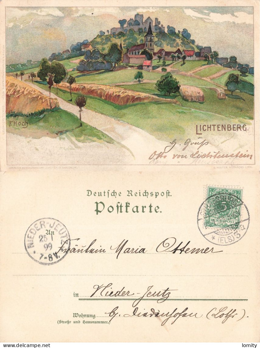 68 Lichtenberg Illustration F. Hoch CPA + Timbre Reich Cachet 1899 Lithographie , Village église - Other & Unclassified