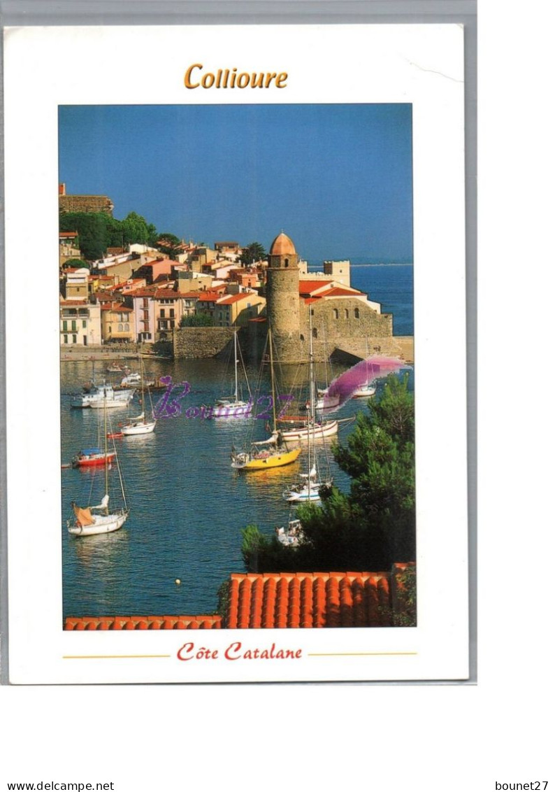 COLLIOURE 66 - Bateaux En Escale Dans La Baie De Collioure Au Pied Du Clocher Ancienne Tour Du Port Catalan - Collioure