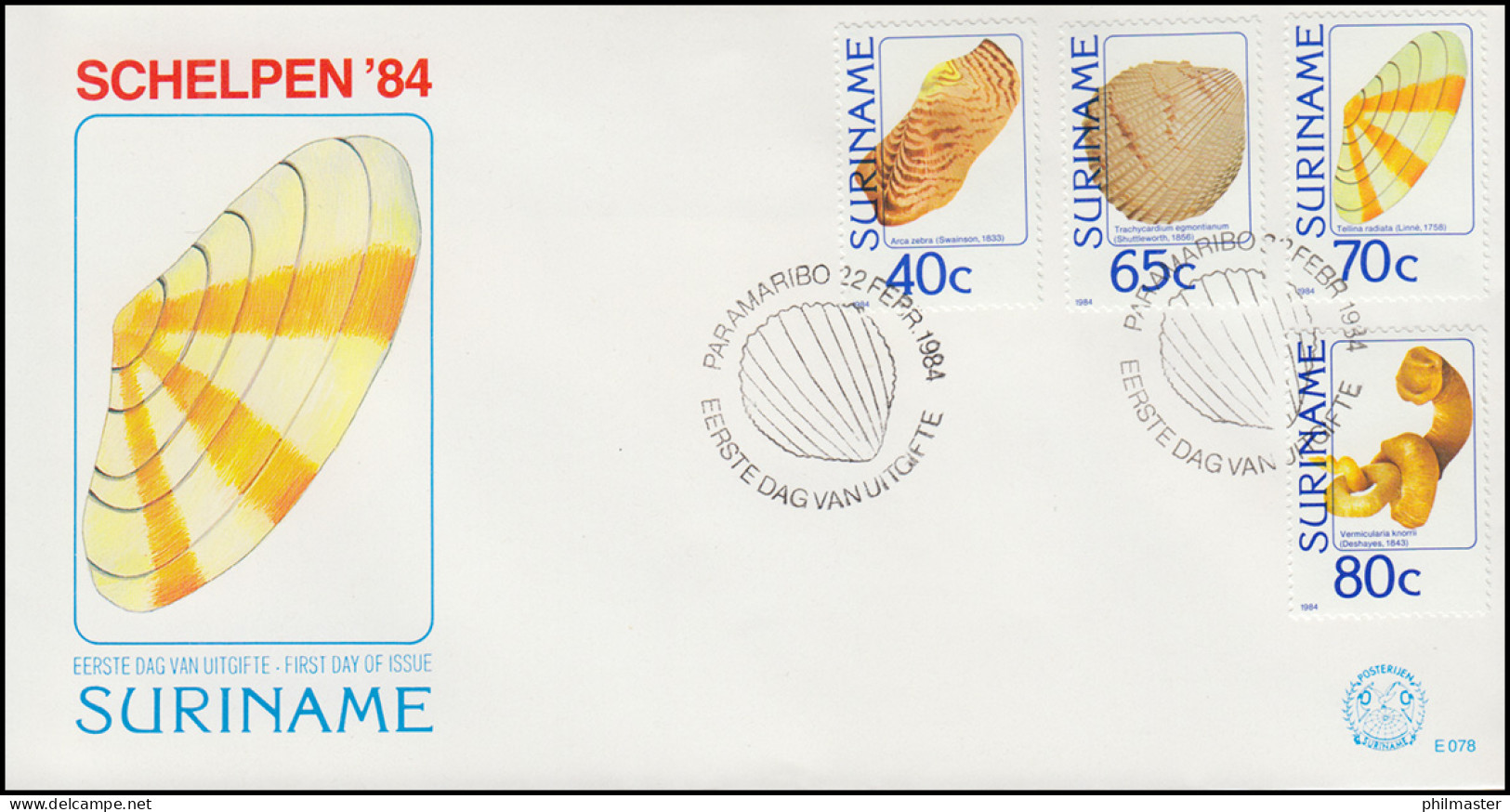 Surinam Muscheln 1984 - Satz Mit 4 Werten Auf Schmuck-FDC - Other & Unclassified