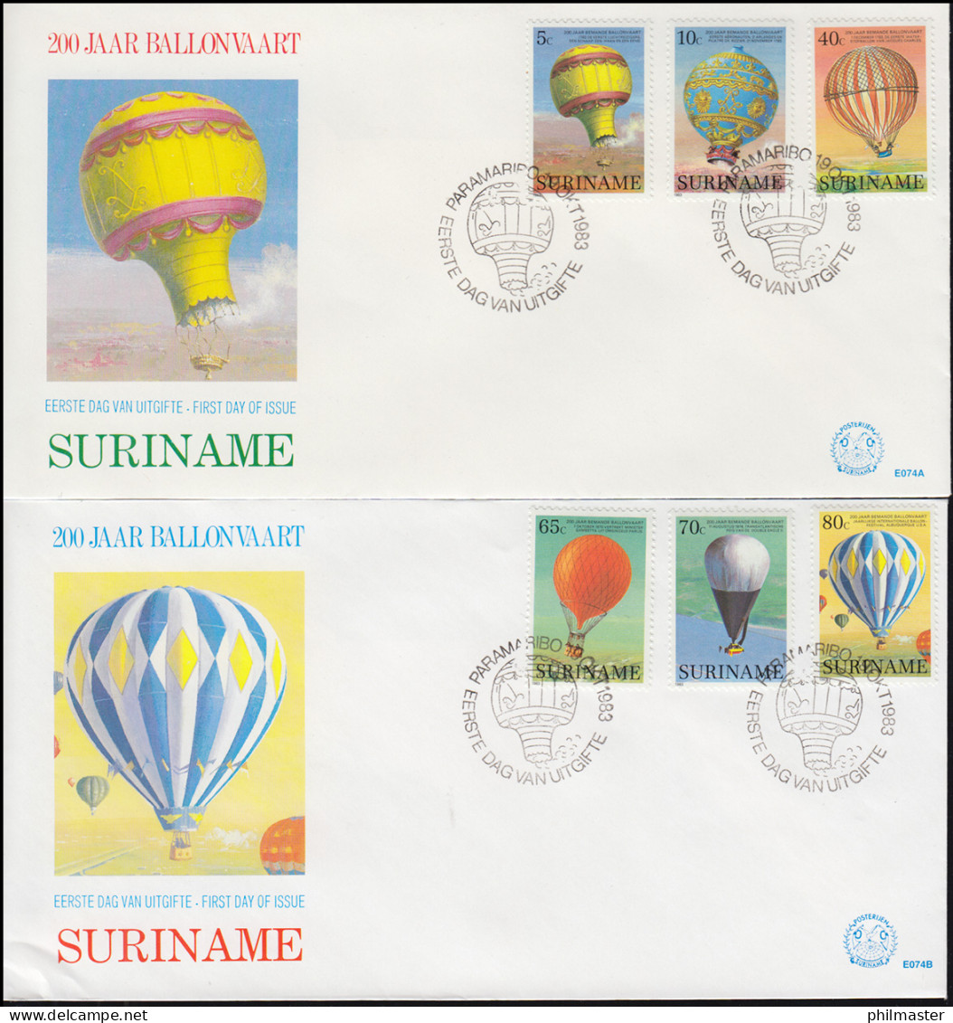 Surinam 200 Jahre Bollonfahrten Ballonvaart 1983 - Satz Auf 2 Schmuck-FDC's - Montgolfières