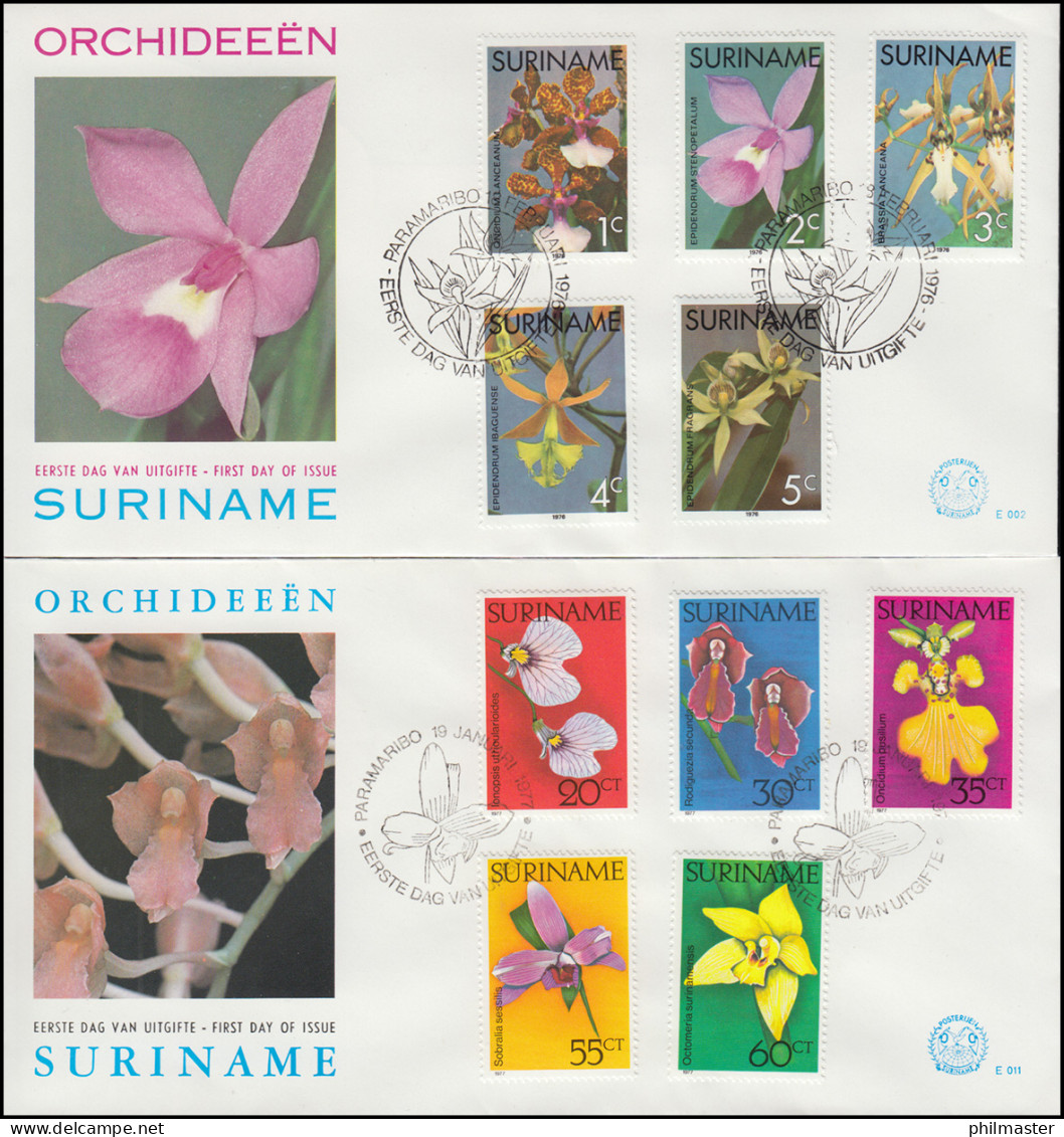Surinam FLORA Orchideen 1976 Und 1977 - Jeweils Auf Schmuck-FDC - Sonstige & Ohne Zuordnung