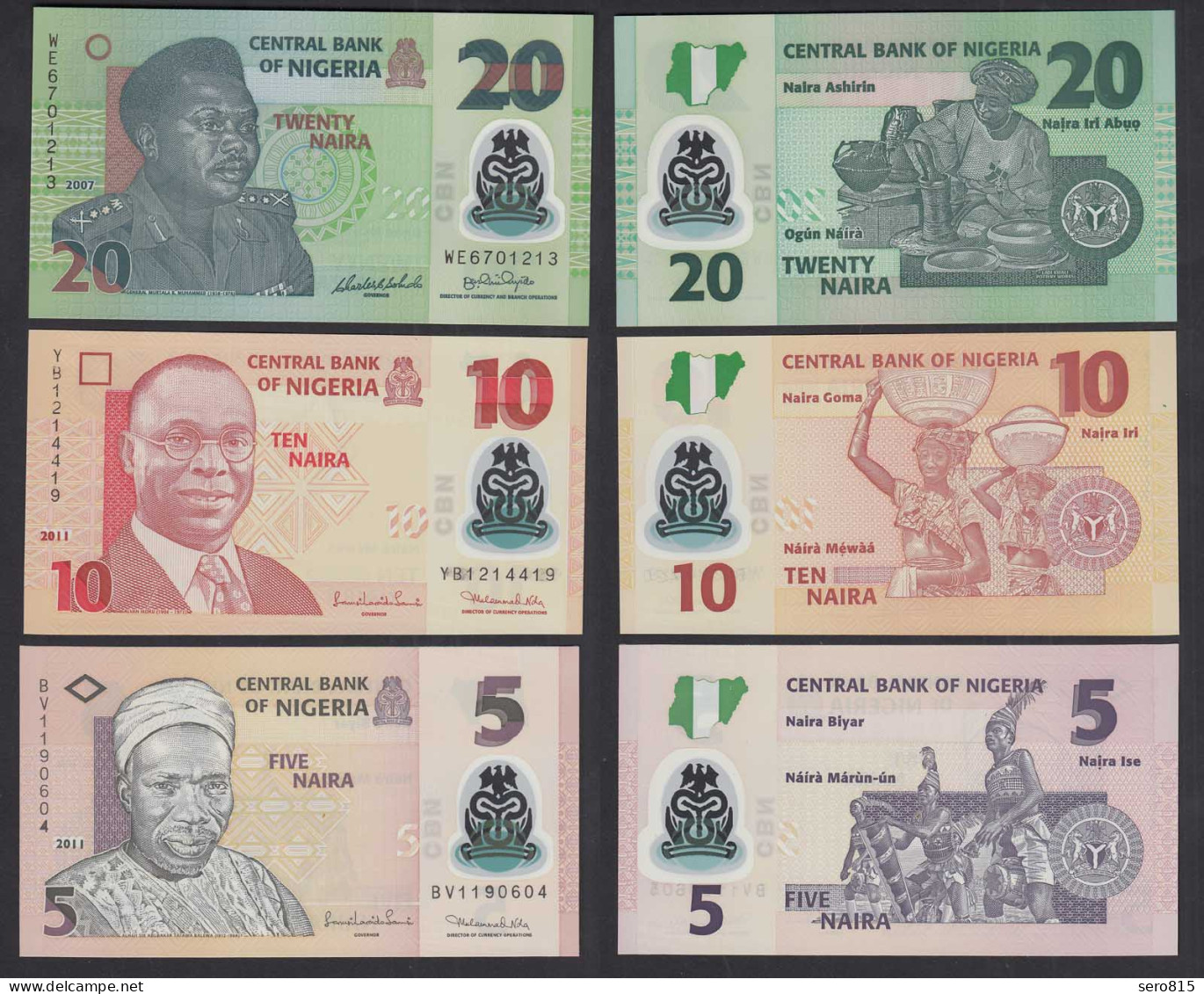 Nigeria 5, 10 + 20 Naira Banknoten 2011 + 2007 UNC    (31879 - Autres - Afrique