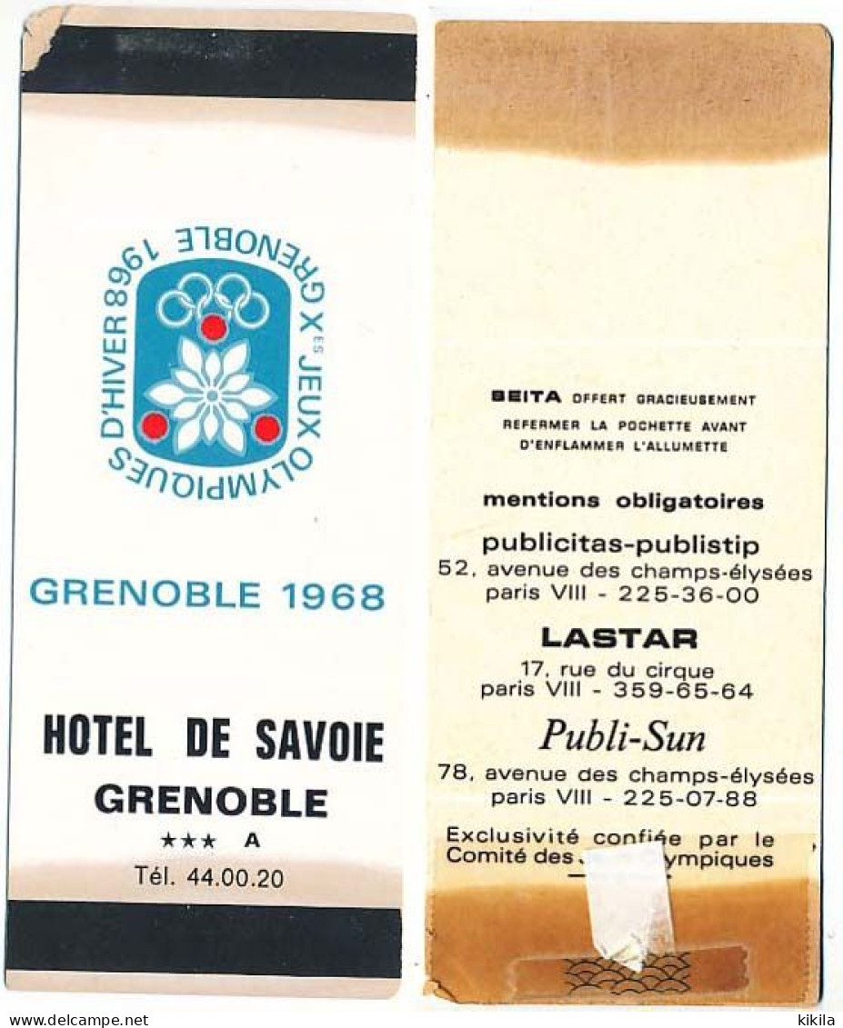 Pochette Pour Allumettes HOTEL De SAVOIE   Xèmes Jeux Olympiques D'Hiver De GRENOBLE 1968 Olympic Games 68 - Zündholzschachteln