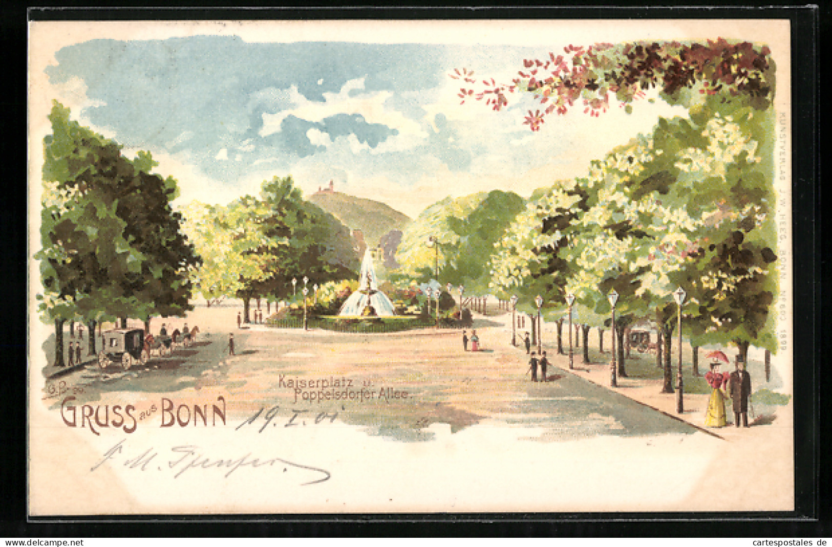 Lithographie Bonn, Kaiserplatz & Poppelsdorfer Allee  - Bonn