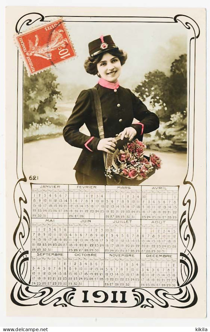 CPA  Calendrier 1911 (1) Jeune Fille En Uniforme De Facteur (?) - Nouvel An