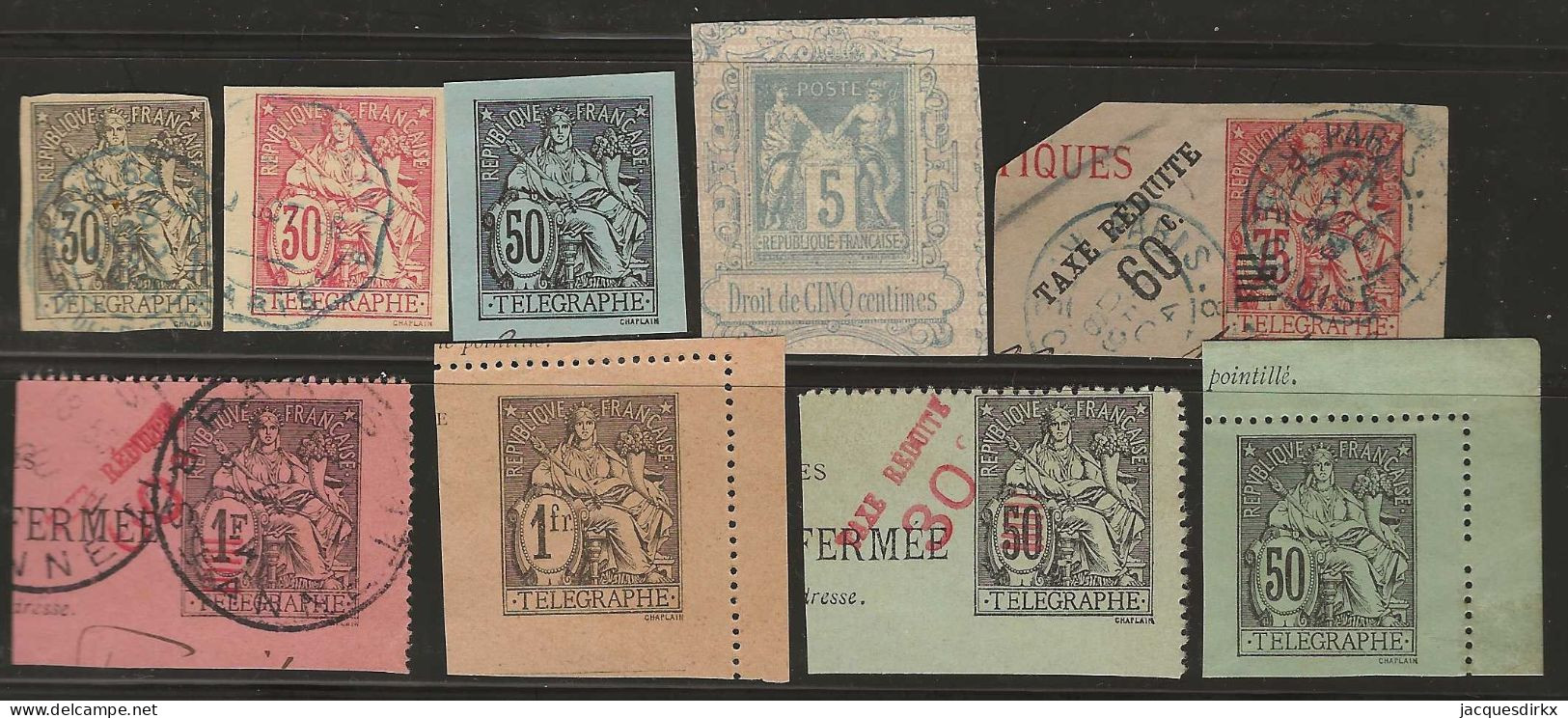 France  .  Y&T   .   9 Fragments Des Cartes Postales  .    O  .     Oblitéré - 1876-1898 Sage (Type II)