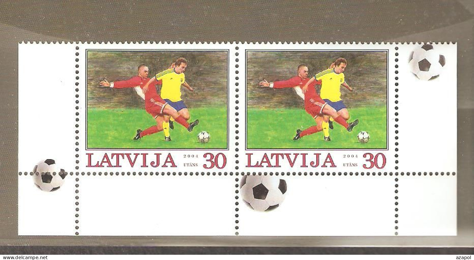 Latvia: Single Mint Stamp In Pair, European Football Chempionship, 2004, Mi#614, MNH. - Championnat D'Europe (UEFA)