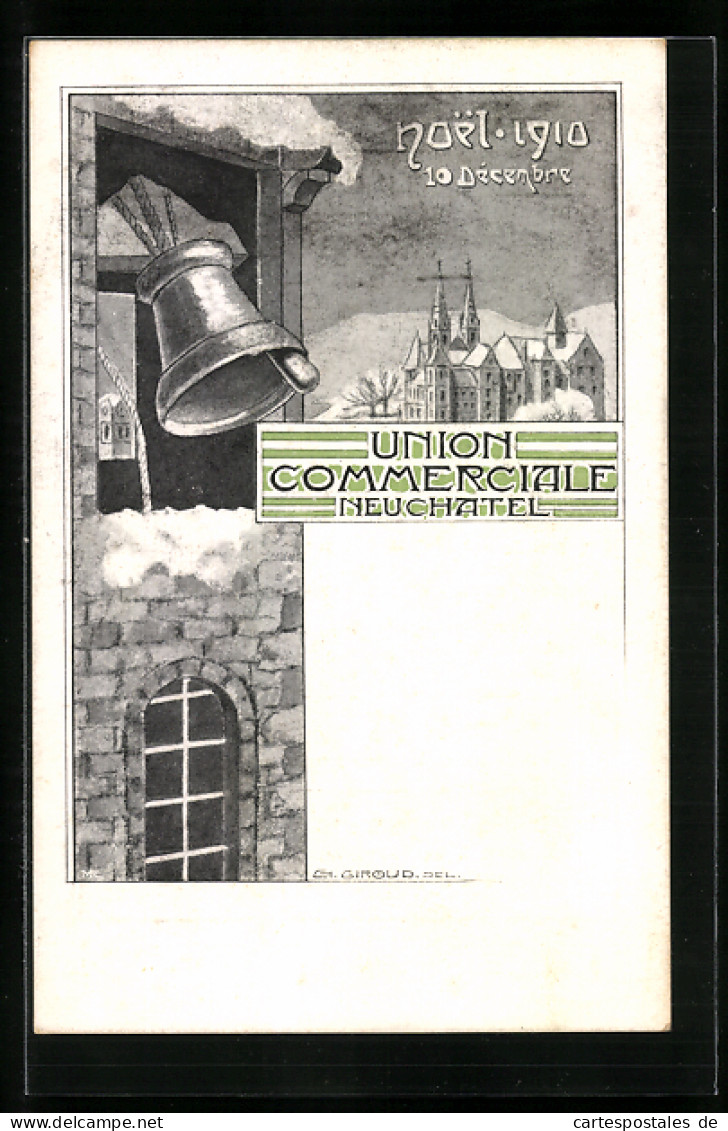 Künstler-AK Neuchatel, Noel 1910, 10 Decembre, Union Commerciale, Chalet De La Promenade  - Sonstige & Ohne Zuordnung