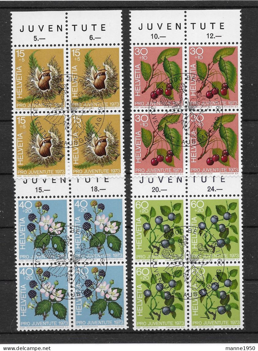 Schweiz 1973 Früchte Mi.Nr. 1013/16 Kpl. 4er Blocksatz Gestempelt - Used Stamps