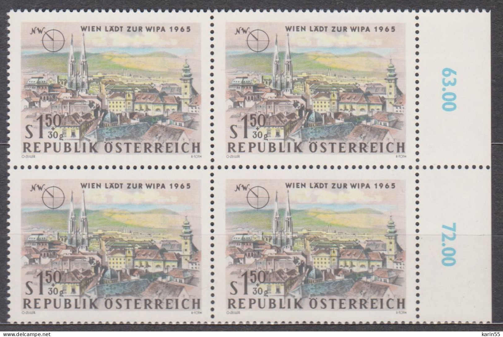 1964 , Internationale Briefmarkenausstellung WIPA 1965 , Wien ( Mi.Nr.: 1165 ) (7) 4-er Block Postfrisch ** - Unused Stamps