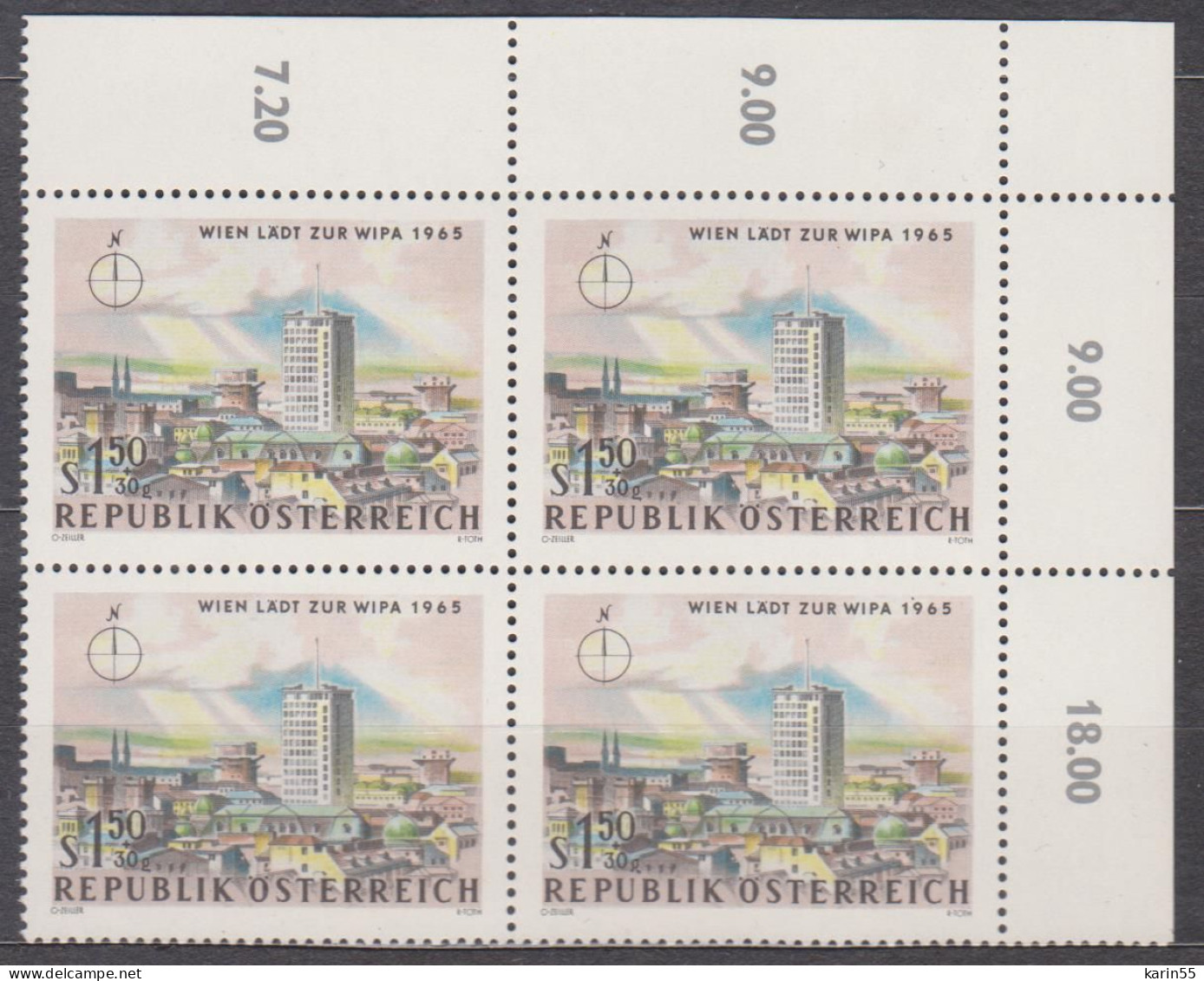 1964 , Internationale Briefmarkenausstellung WIPA 1965 , Wien ( Mi.Nr.: 1166 ) (2) 4-er Block Postfrisch ** - Unused Stamps