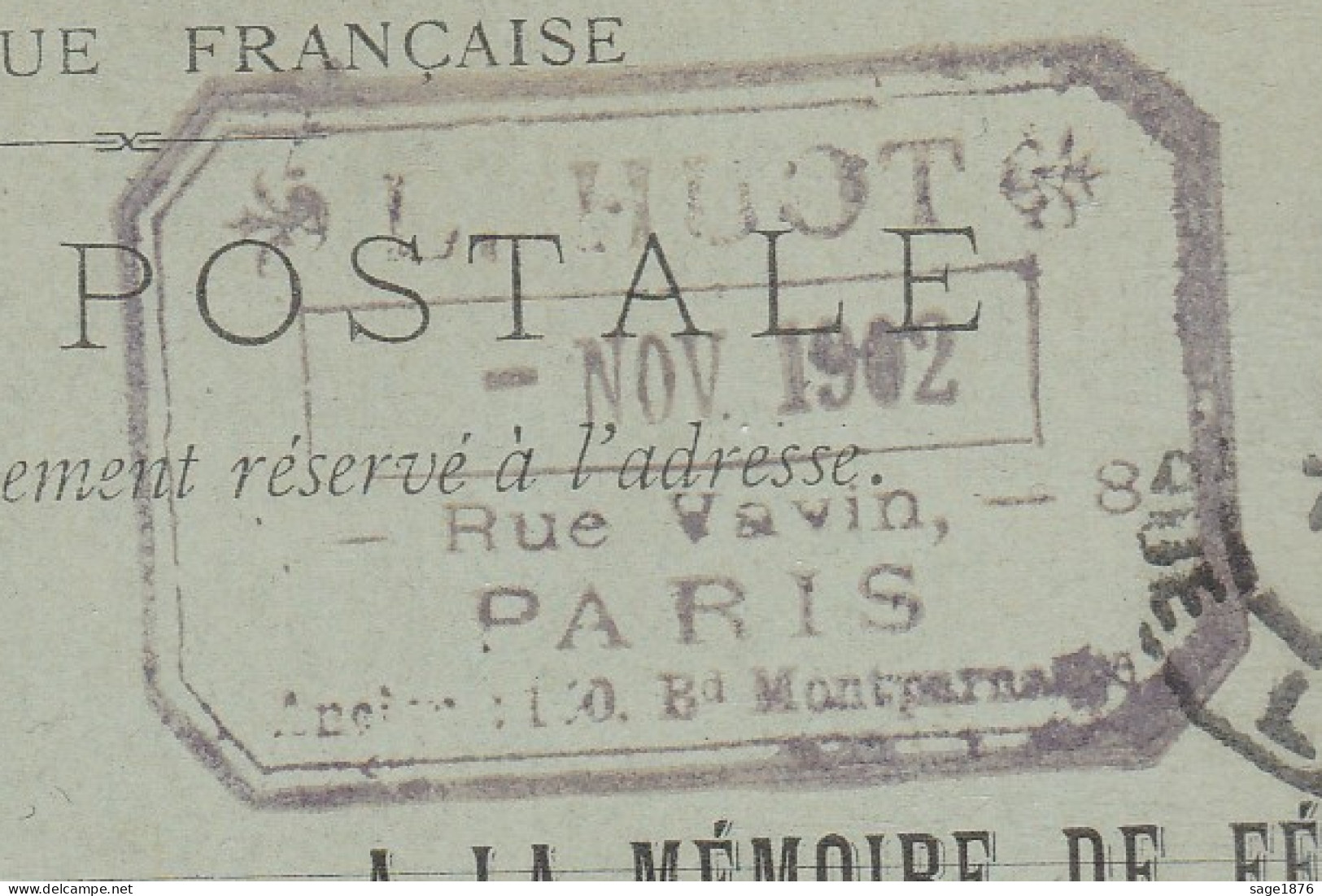 Entier Postal Type Sage G41 Ou 42 Repiquéc à La Mémoire De F FAURE - Postales  Transplantadas (antes 1995)