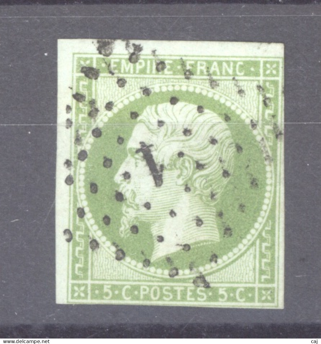 France  :  Yv  12a  (o)  Vert Jaune ,  PC 1 Abbeville - 1853-1860 Napoléon III