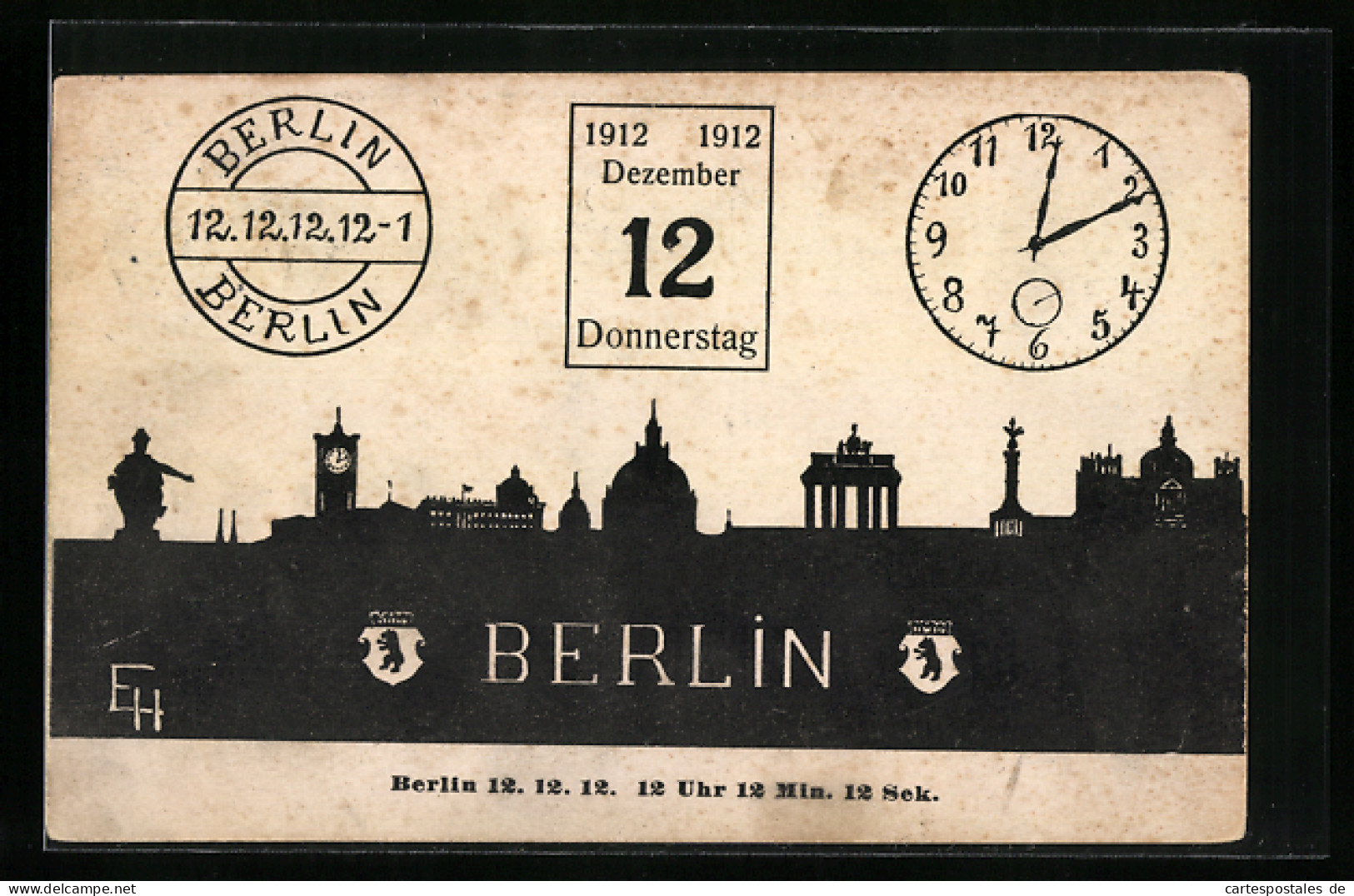 Künstler-AK Berlin, 12. 12. 1912 Um 12 Uhr 12 Minuten Und 12 Sekunden  - Astronomie