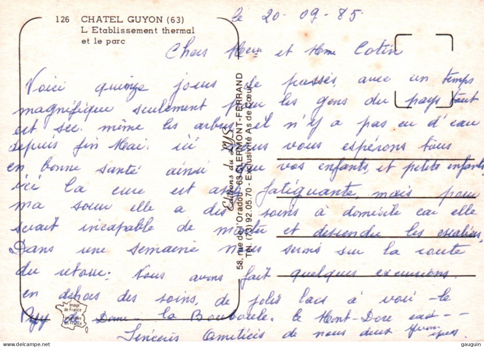 CPM - CHÂTELGUYON - Ets Thermal Et Le Parc (voitures) - Edition Lys - Châtel-Guyon