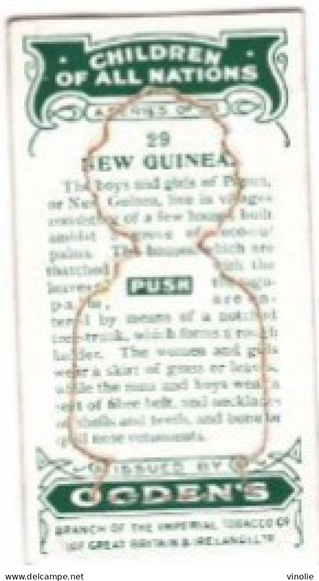 PIE 24-T-BB 4618 : IMAGE  OGDEN'S CIGARETTES. CHILDREN OF ALL NATIONS. IMAGE N° 29. NEW GUINEA. NOUVELLE-GUINEE - Ogden's