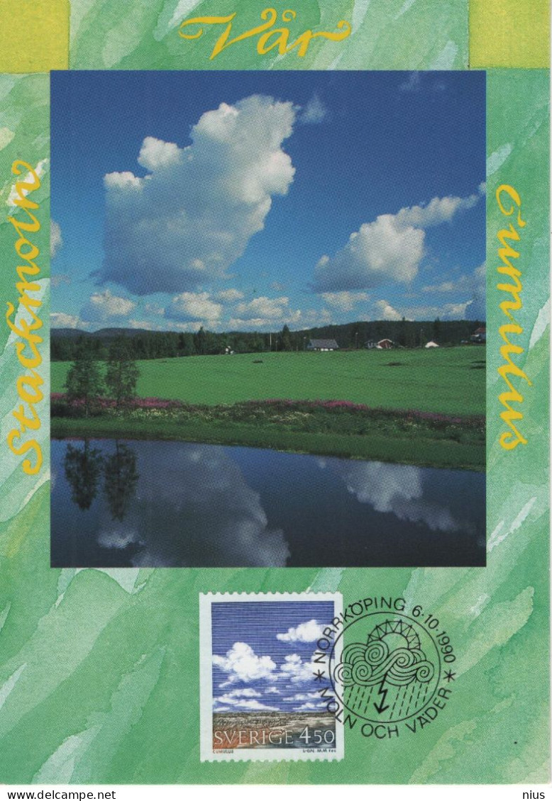 Sweden Sverige 1990 Maximum Card, Stockmoln Var Cumulus, Moln Och Vader, Canceled In Norrkoping - Maximum Cards & Covers