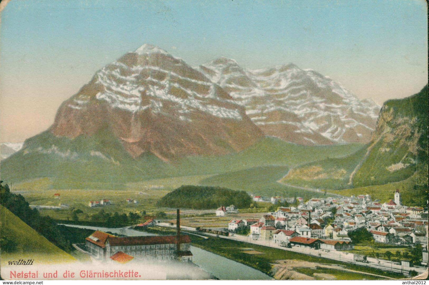 Superrar Litho Netstal Mit Glärnischkette Glarus Um 1910 Verlag Trümpi - Knobel - Netstal
