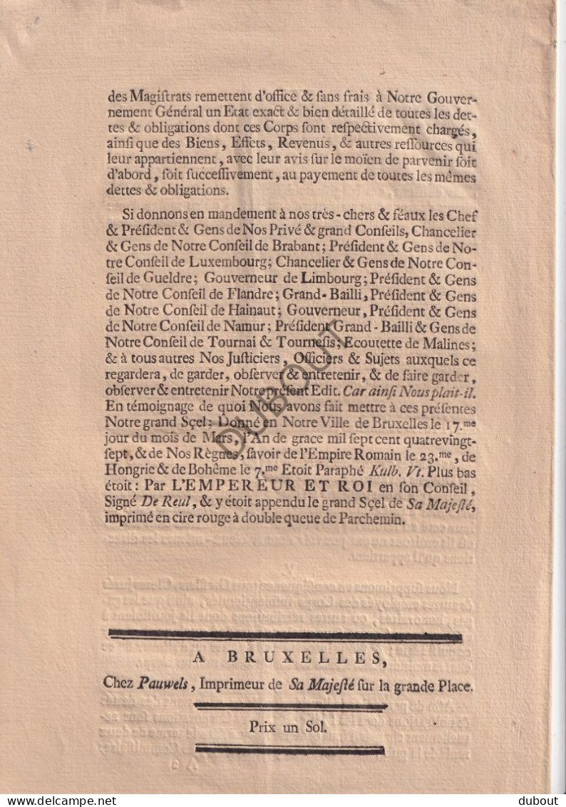 Pamflet 1787 Joseph II, Concernant Les Métiers Et Autres Corps (V3236) - Historical Documents